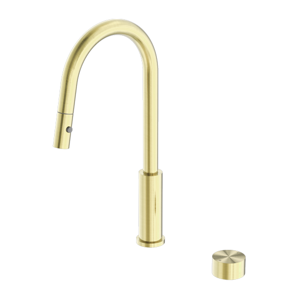Nero | Kara Progressive Brushed Gold Pull Out Kitchen Mixer - Acqua Bathrooms