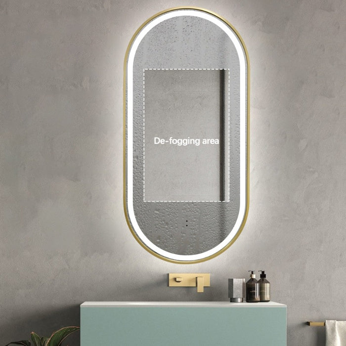 Indulge | Oval Touchless Front-Lit Brushed Gold LED Mirror - Three Light Temperatures - Acqua Bathrooms