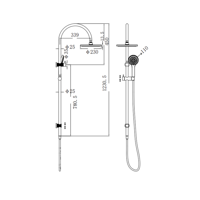 Nero Opal Brushed Gold Multifunction Shower Rail - Acqua Bathrooms