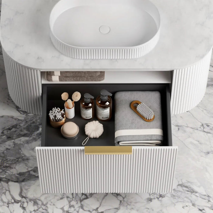 Otti Australia | Bondi 1200 Curved Matte White Oak Wall Hung Vanity - Acqua Bathrooms