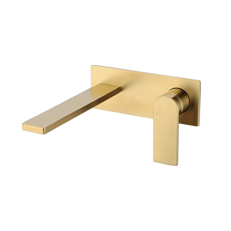 Ikon Ruki Brushed Gold Wall Basin Mixer/Bath Spout - Acqua Bathrooms