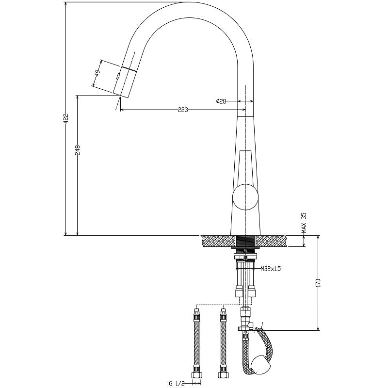 Otus Brushed Nickel Pull Out Kitchen Mixer - Acqua Bathrooms