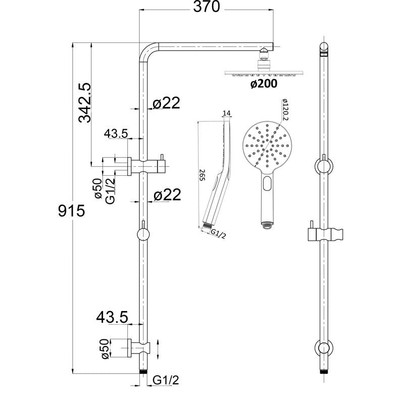 Cesena Gun Metal Multifunction Shower Rail Set - Acqua Bathrooms