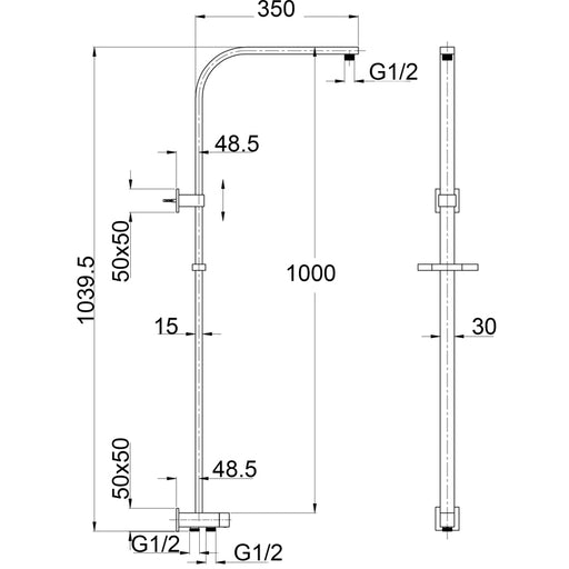 Messina Bottom Inlet Square Multifunction Shower Rail - Acqua Bathrooms