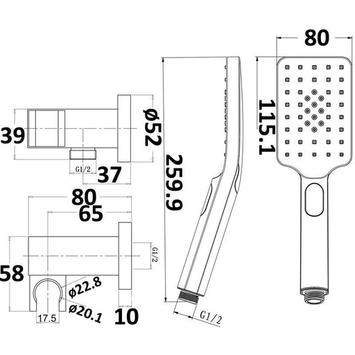 Messina Matte Black Hand Held Shower Rail - Acqua Bathrooms