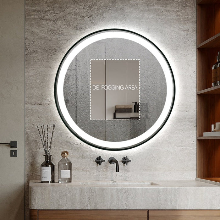Indulge | Round Touchless Front-Lit Matte Black 800mm LED Mirror - Three Light Temperatures - Acqua Bathrooms