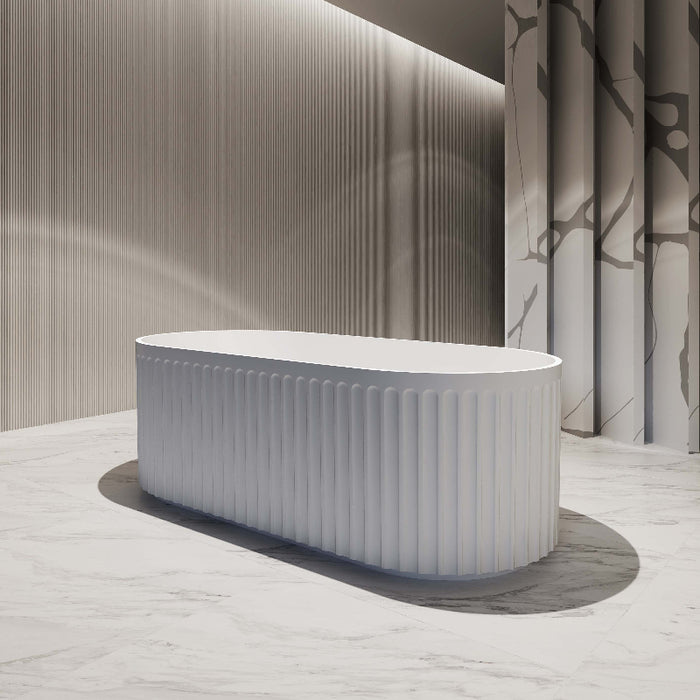 Absolute | Roma Fluted 1500 Matte White Designer Round Freestanding Bath - Acqua Bathrooms