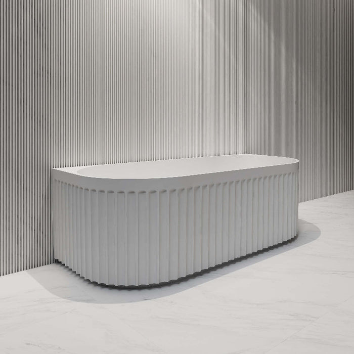 Absolute | Roma Fluted 1700 Matte White Back to Wall Round Freestanding Bath - Acqua Bathrooms