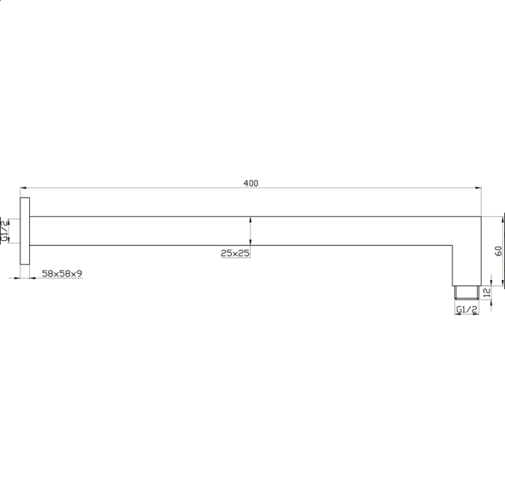 Messina Square Black 400 mm Shower Arm - Acqua Bathrooms
