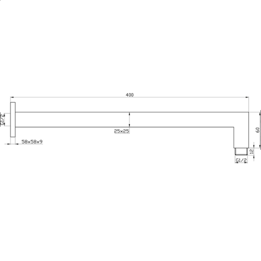 Messina Square Black 400 mm Shower Arm - Acqua Bathrooms