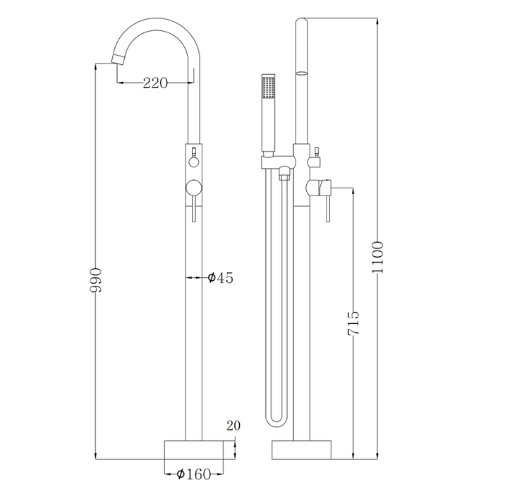 Matte Black Round Freestanding Multifunction Bath Spout - Acqua Bathrooms