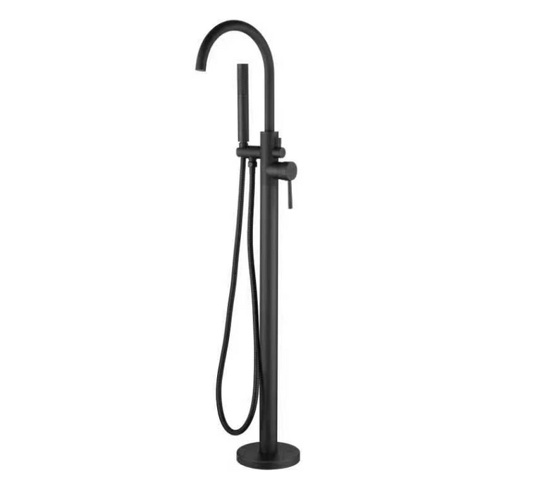 Matte Black Round Freestanding Multifunction Bath Spout - Acqua Bathrooms