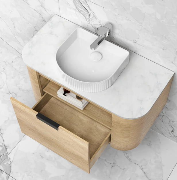 Otti Australia | Bondi 750 Curved Natural Oak Wall Hung Vanity - Acqua Bathrooms