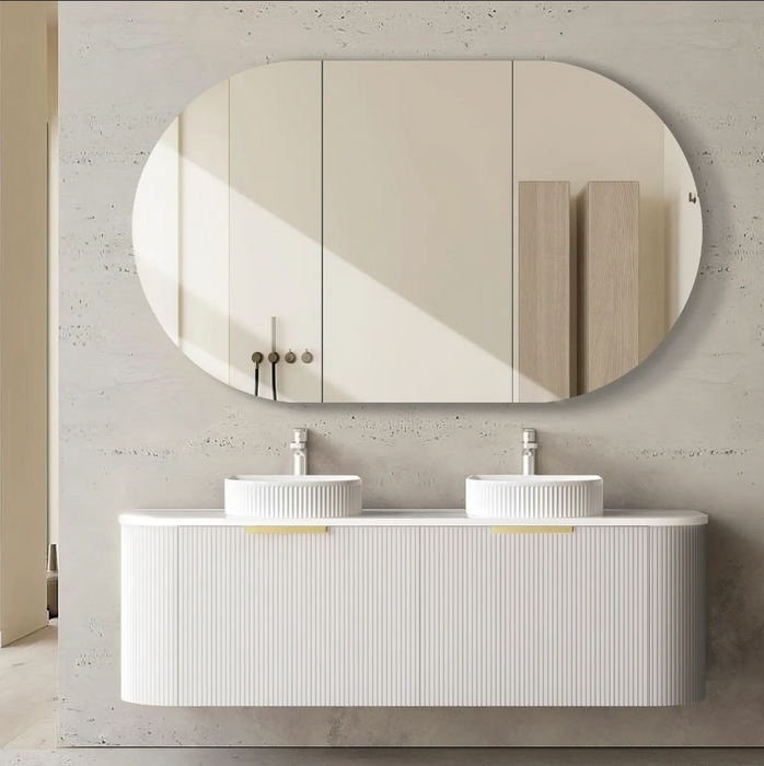 Otti Australia | Bondi 1500 Curved Double Matte White Oak Wall Hung Vanity - Acqua Bathrooms