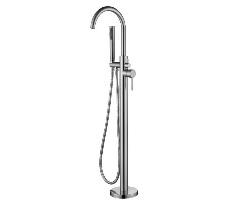 Brushed Nickel Round Freestanding Multifunction Bath Spout - Acqua Bathrooms