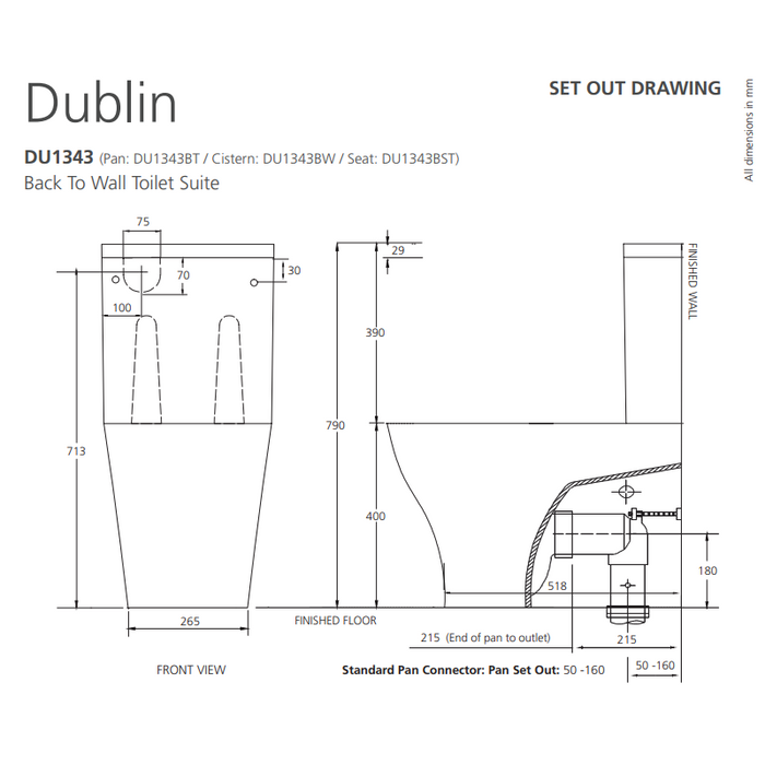 Oliveri Dublin Rimless Back To Wall Toilet Suite - Acqua Bathrooms