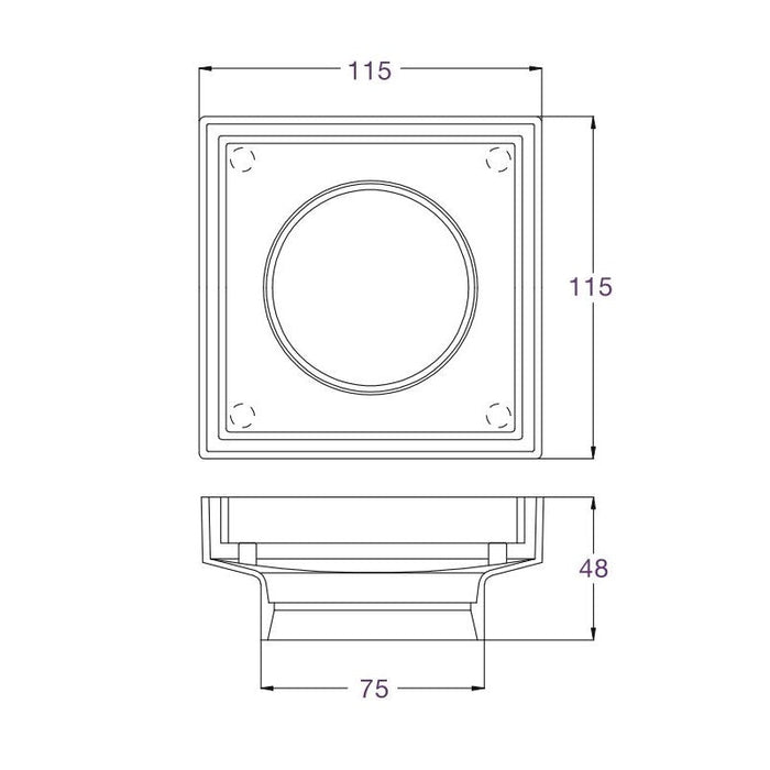 Gun Metal 100mm Tile Insert Floor Waste - 75mm Outlet - Acqua Bathrooms