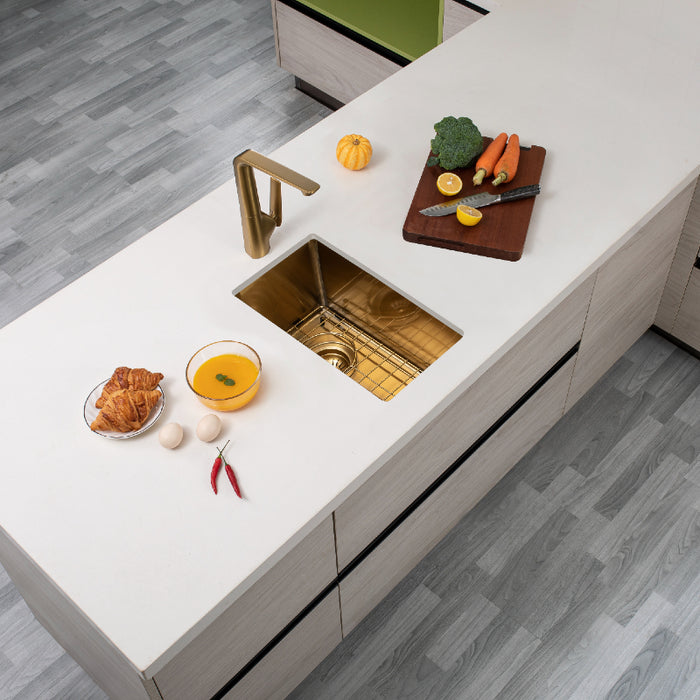 Brushed Gold 250 x 450 x 215mm Kitchen Sink - Acqua Bathrooms