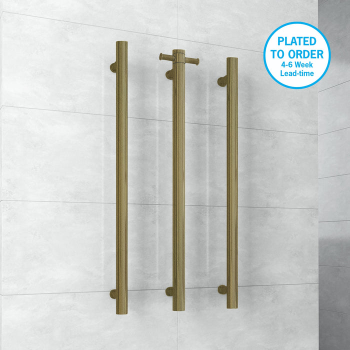 Thermogroup Antique Brass Straight Round Vertical Single Bar Heated Towel Rail - Acqua Bathrooms