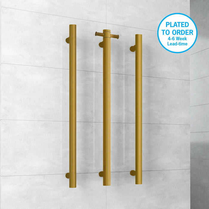 Thermogroup Brushed Brass Straight Round Vertical Single Bar Heated Towel Rail - Acqua Bathrooms
