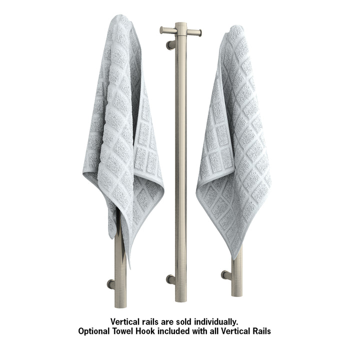 Thermogroup Brushed Nickel Straight Round Vertical Single Bar Heated Towel Rail - Acqua Bathrooms
