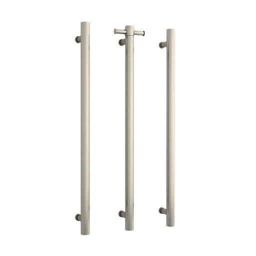 Thermogroup Brushed Nickel Straight Round Vertical Single Bar Heated Towel Rail - Acqua Bathrooms