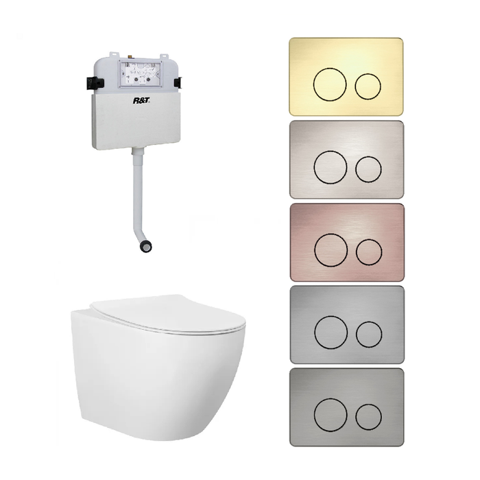 R&T Voghera Rimless In Wall Toilet Suite Package - Nero Premium Buttons - Acqua Bathrooms