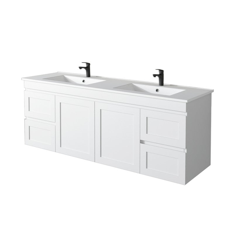 Miami 1500 Double Matte White Wall Hung Vanity - Acqua Bathrooms
