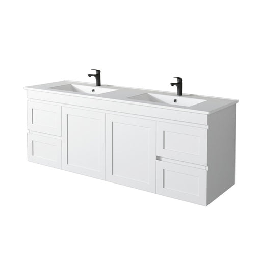 Miami 1500 Double Matte White Wall Hung Vanity - Acqua Bathrooms