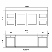 Miami 1500 Double Matte White Wall Hung Vanity - Acqua Bathrooms