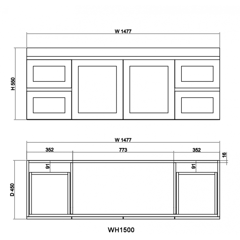 Miami 1500 Double Matte White Wall Hung Vanity - Acqua Bathrooms