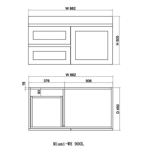 Miami 900 Matte White Wall Hung Vanity - Acqua Bathrooms