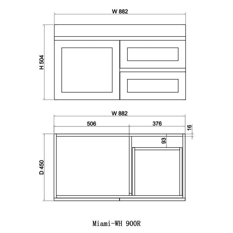 Miami 900 Matte White Wall Hung Vanity - Acqua Bathrooms