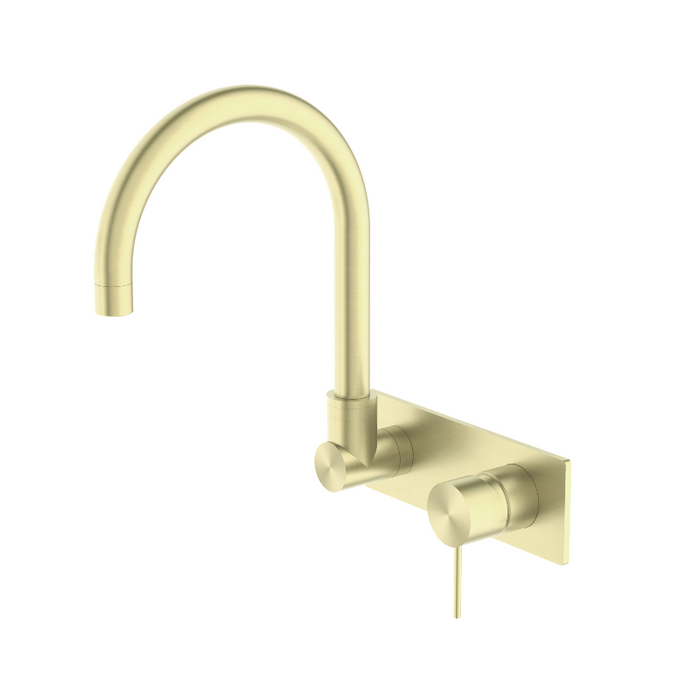 Nero | Mecca Brushed Gold Wall Basin Mixer - Acqua Bathrooms