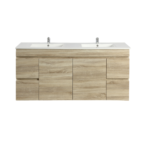 Berge 1500 Double White Oak Wall Hung Vanity - Acqua Bathrooms