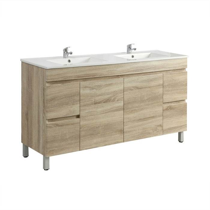 Berge 1500 Double White Oak Freestanding Vanity - Acqua Bathrooms