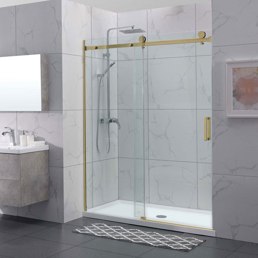 Brushed Gold Square Frameless Adjustable Wall to Wall Sliding Shower Screen - Acqua Bathrooms