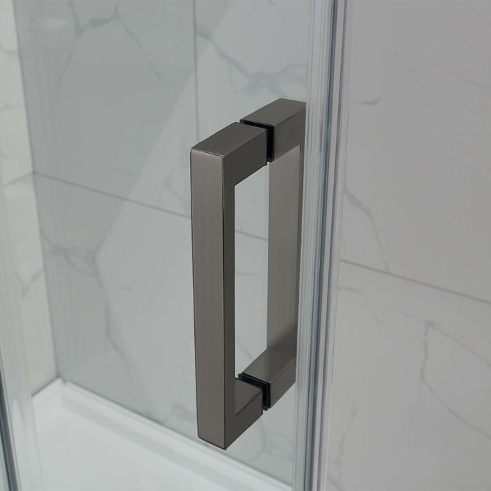 Gun Metal Grey Square Frameless Adjustable Wall to Wall Sliding Shower Screen - Acqua Bathrooms