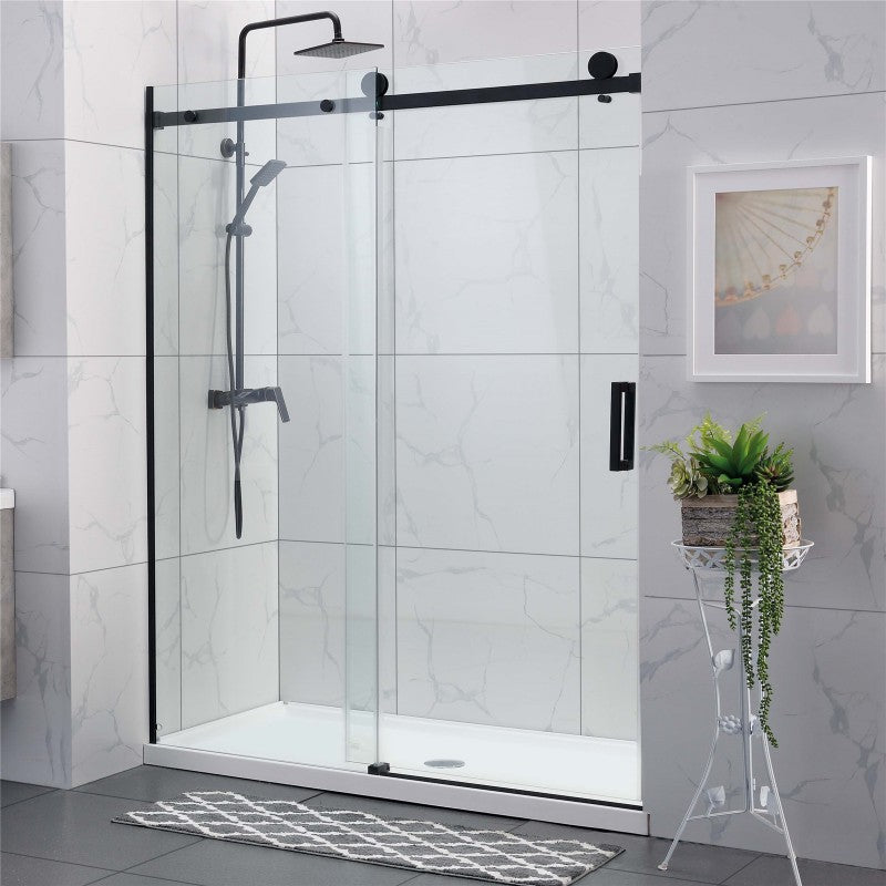 Square Frameless Adjustable Black Wall to Wall Sliding Shower Screen