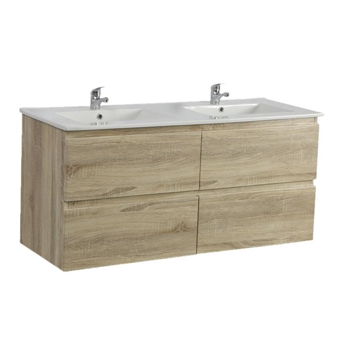 Qubist 1500 Double Bowl White Oak Wall Hung Vanity - Acqua Bathrooms