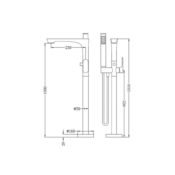 Nero | Square Gun Metal Multifunction Freestanding Bath Spout - Acqua Bathrooms