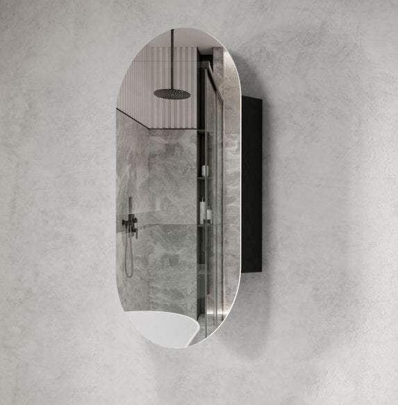 Noosa Black Oak Oval Pill Shaving Cabinet - Acqua Bathrooms