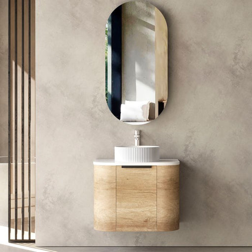 Otti | Bondi 600 Curved Natural Oak Wall Hung Vanity - Acqua Bathrooms