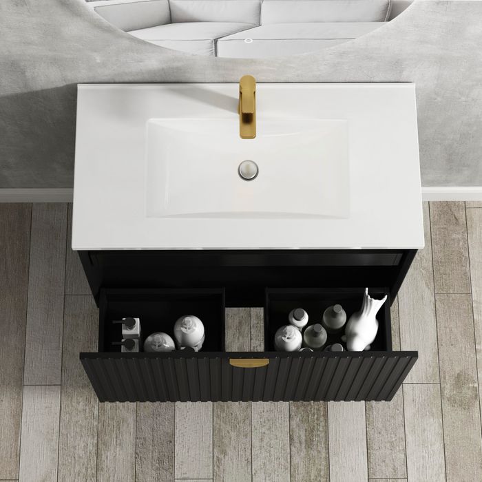 Otti | Marlo 900 Matte Black Wall Hung Vanity / Ceramic Top - Acqua Bathrooms