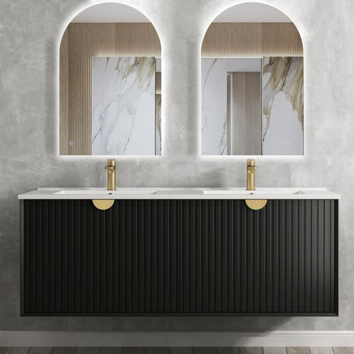 Otti | Marlo 1500 Matte Black Double Wall Hung Vanity / Ceramic Top - Acqua Bathrooms