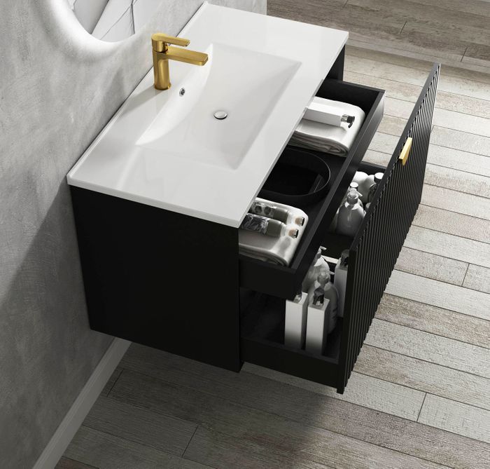 Otti | Marlo 900 Matte Black Wall Hung Vanity / Ceramic Top - Acqua Bathrooms