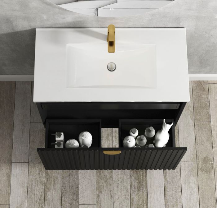 Otti | Marlo 600 Matte Black Wall Hung Vanity / Ceramic Top - Acqua Bathrooms