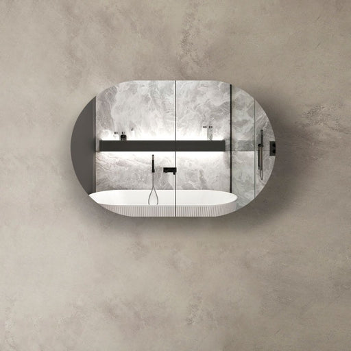 Otti Australia | Bondi 900 Matte Black Oak Oval Pill Shaving Cabinet - Acqua Bathrooms