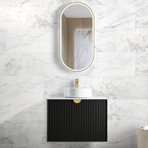 Marlo 750 Matte Black Wall Hung Vanity / Stone Top - Acqua Bathrooms