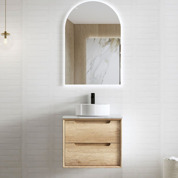 Byron 600 Natural Oak Wall Hung Vanity / Stone Top - Acqua Bathrooms
